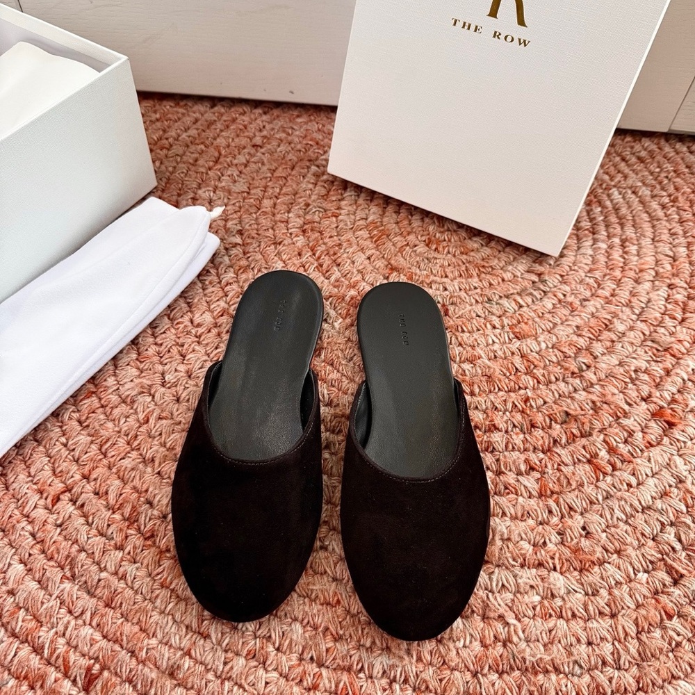The Row Black Suede Backless Mules